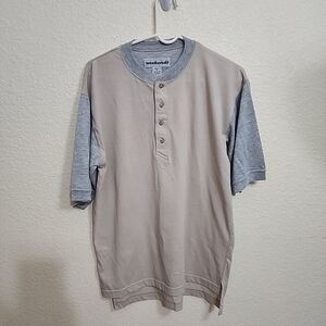WEEKENDS Baseball Shirt Half Sleeve Color Block Beige/gray Men's Sz S